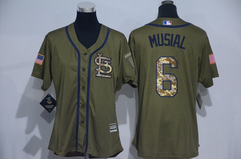 Womens 2017 MLB St. Louis Cardinals #6 Musial Green Salute to Service Stitched Baseball Jersey